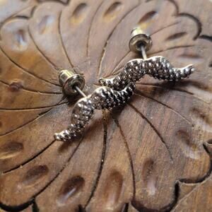 Silver Tone Mustache Stud Earrings Textured Fashion Costume Novelty Jewelry